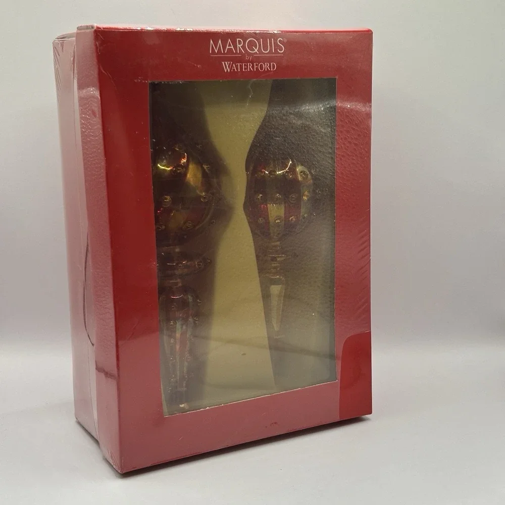 Marquis by Waterford Finial Ornaments Set of 2 • Iridescent Glass • New in Box